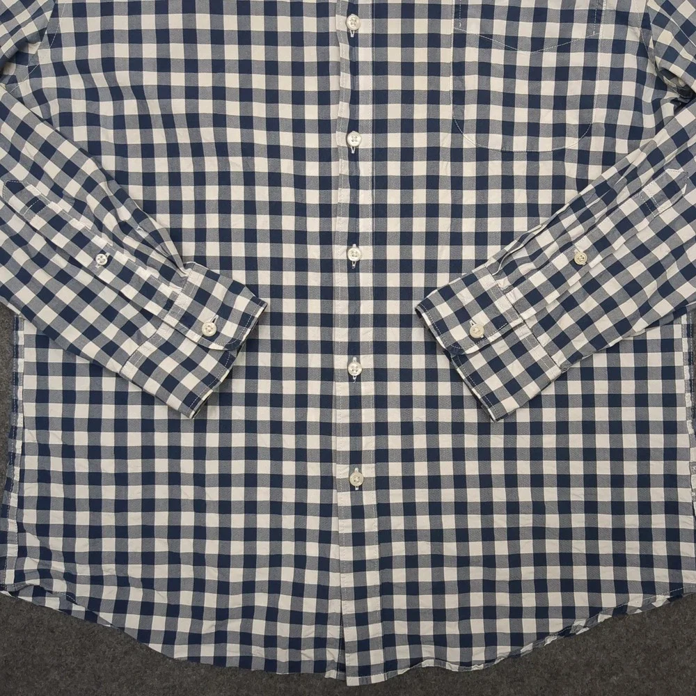 J Crew Slim Fit Gingham Check Button Down Shirt Mens Large Blue White Cotton‎